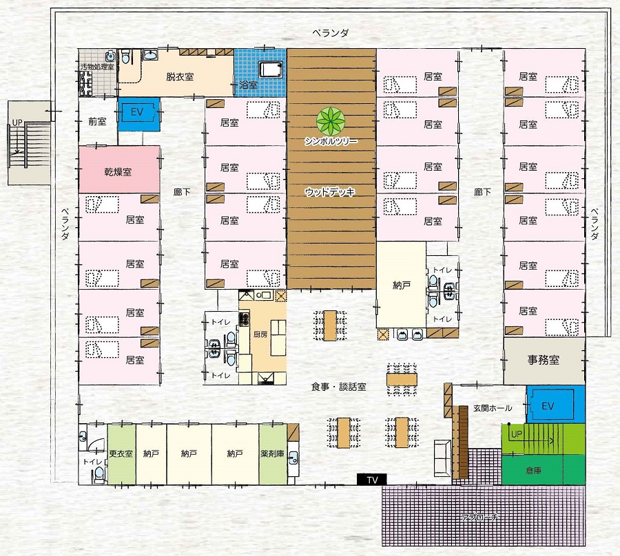 ココロ青山台 BLUE HOUSE 1Fの施設平面図(画像を押すと拡大します)