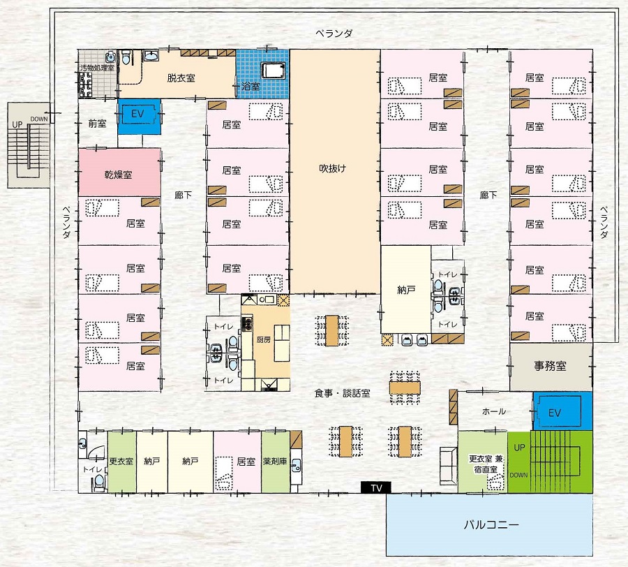 ココロ青山台 BLUE HOUSE 2Fの施設平面図(画像を押すと拡大します)