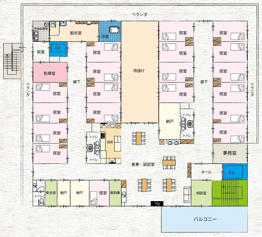 ココロ青山台 BLUE HOUSE 3Fの施設平面図(画像を押すと拡大します)