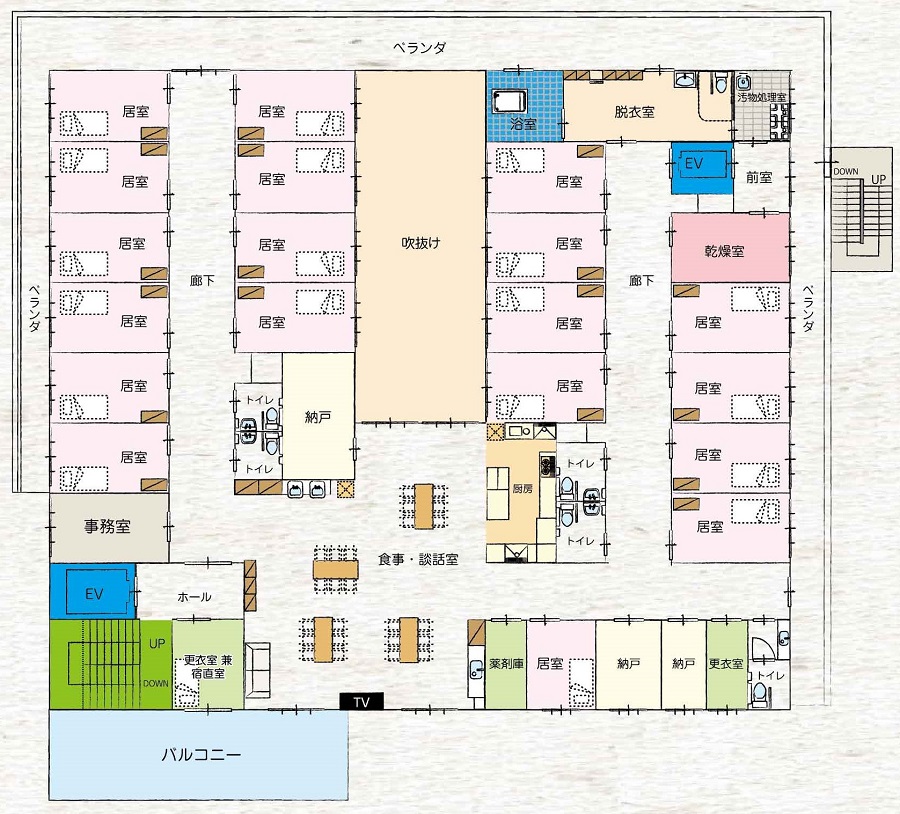 ココロ青山台 ORANGE HOUSE 2Fの施設平面図(画像を押すと拡大します)