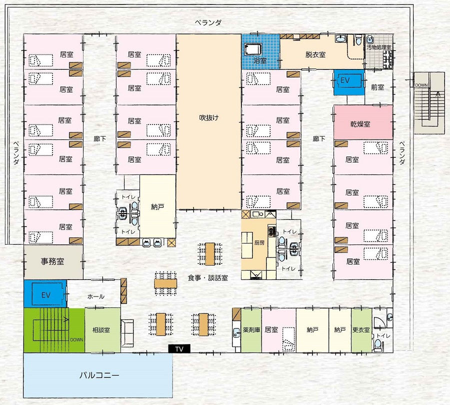 ココロ青山台 ORANGE HOUSE 3Fの施設平面図(画像を押すと拡大します)